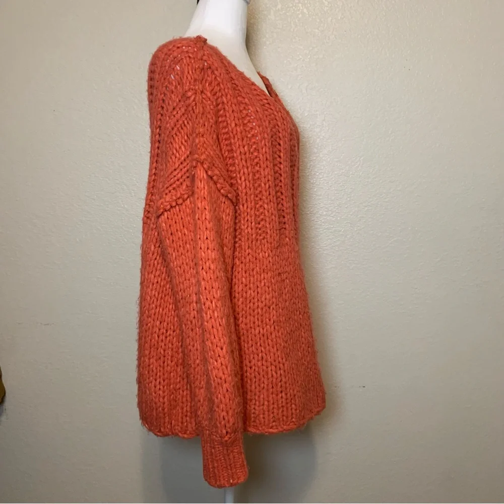 Free People Be There Chunky Knit Pullover Sweater Coral Oversized Small